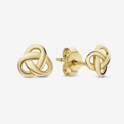 Carissima Orecchini A Bottone Nodo Smalto Blu - Oro Giallo 9kt (11mm) - Gioiello Donna Eleganza Italiana