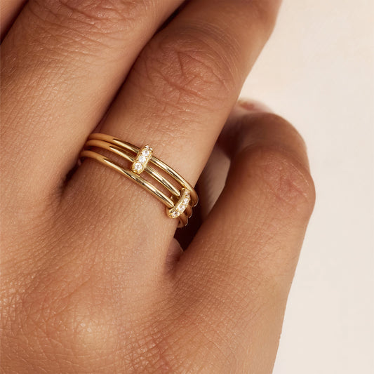 Cour d'Honneur Adora 14 karat golden 3-piece multi ring with zirconia - - Isabel Bernard