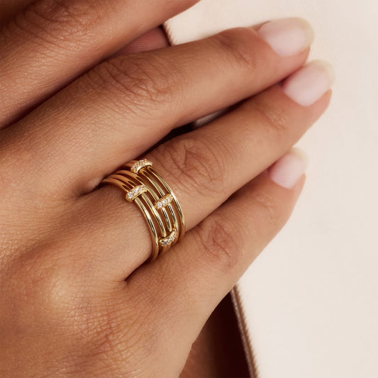 Cour d'Honneur Adora 14 karat golden 5-piece multi ring with zirconia - - Isabel Bernard