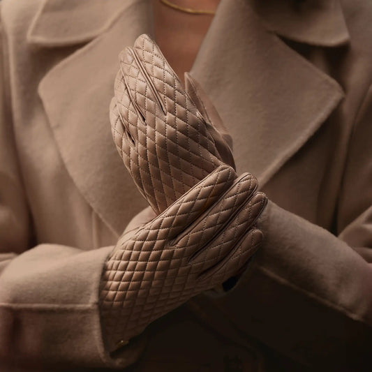 Honoré Rosette taupe goatskin leather gloves - - Isabel Bernard