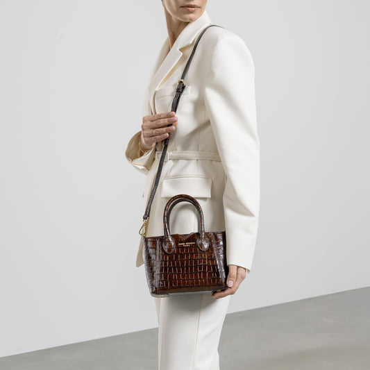 Honoré Cloe Mini croco brown calfskin leather handbag - - Isabel Bernard