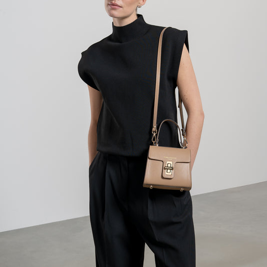 Femme Forte Simone Mini beige leather handbag calfskin leather - - Isabel Bernard