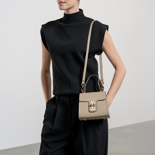 Femme Forte Simone Mini taupe leather handbag calfskin leather - - Isabel Bernard