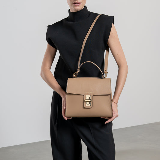 Femme Forte Simone Midi beige leather handbag calfskin leather - - Isabel Bernard