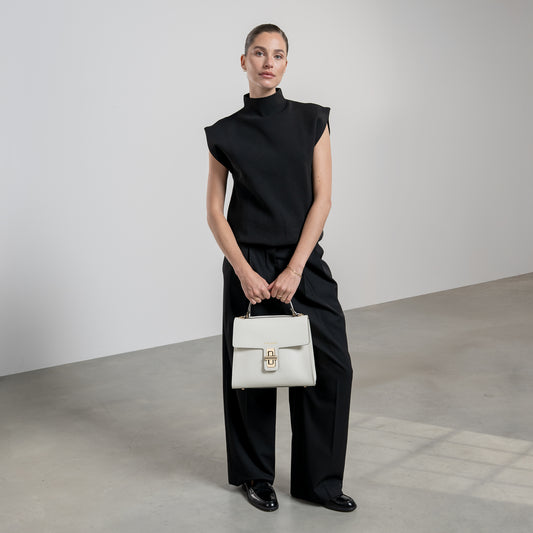 Femme Forte Simone Midi white leather handbag calfskin leather - - Isabel Bernard