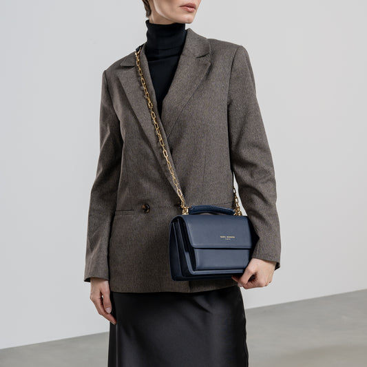 Femme Forte Valerie blue calfskin leather shoulder bag - - Isabel Bernard