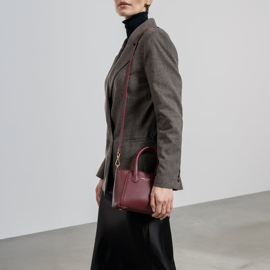 Honoré Cloe Mini bordeaux red calfskin leather handbag - - Isabel Bernard