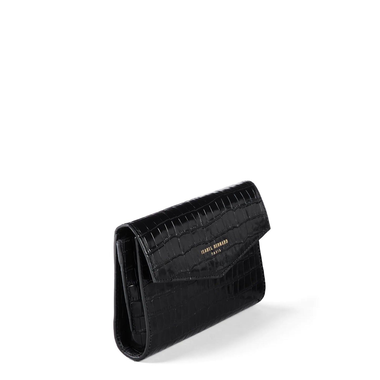 Honoré Lina Croco Black Clutch With Detachable Shoulder Chain - - Isabel Bernard