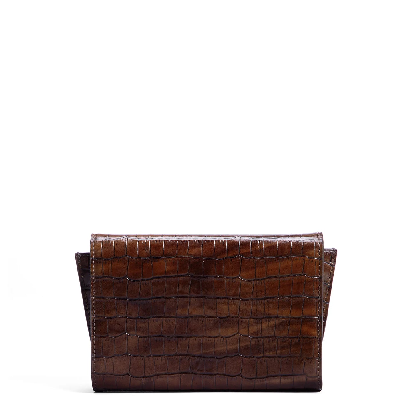 Honoré Lina Croco Brown Clutch With Detachable Shoulder Chain - - Isabel Bernard
