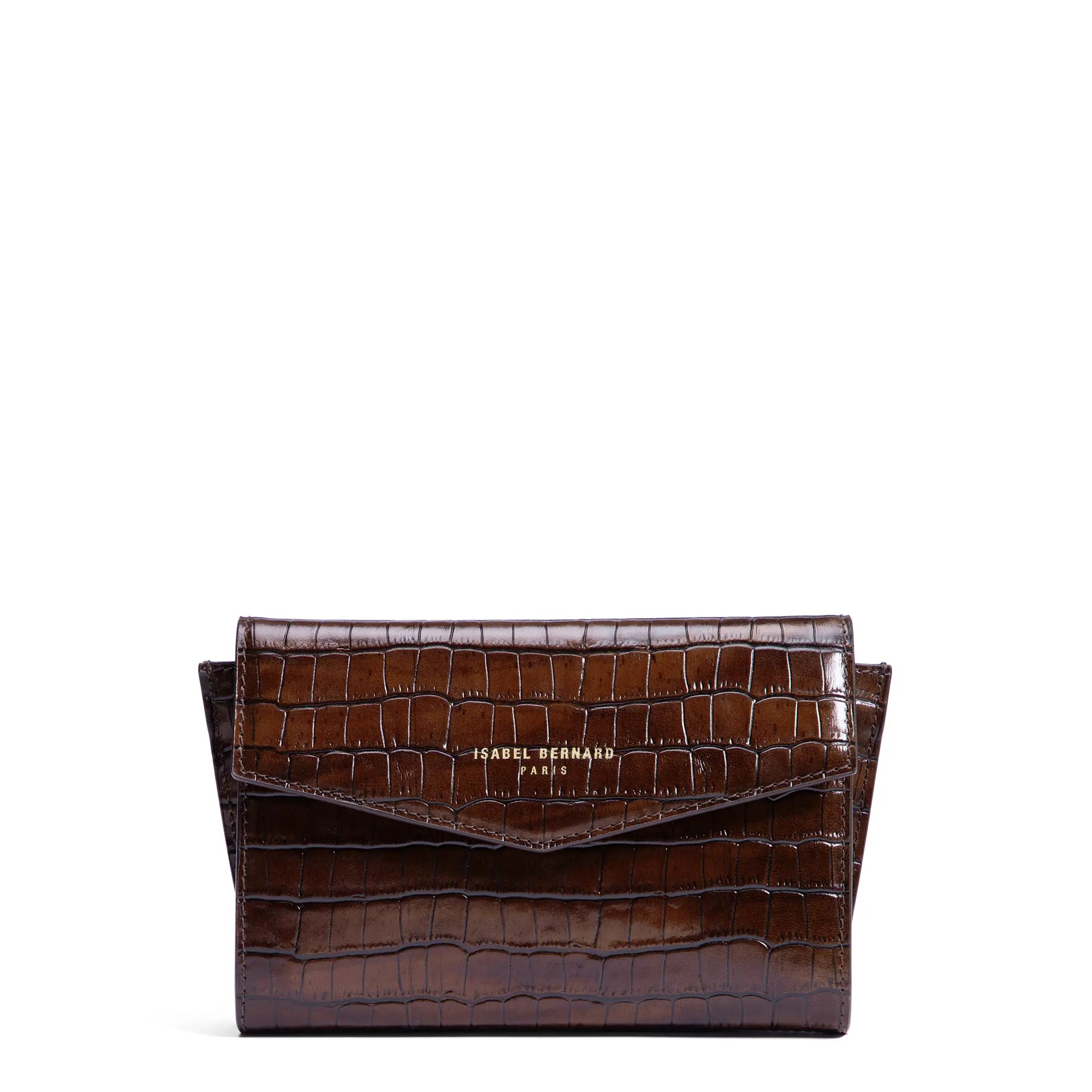 Isabel Bernard - Lina Croco Brown Calfskin Leather Clutch