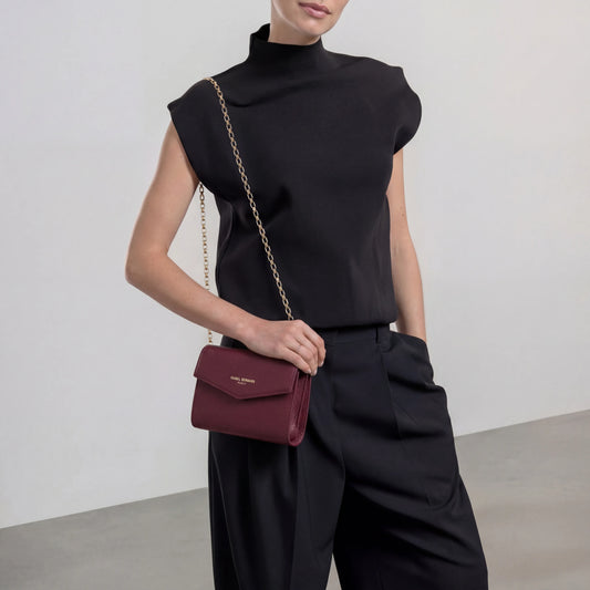 Honoré Lina Bordeaux Red Clutch With Detachable Shoulder Chain - - Isabel Bernard