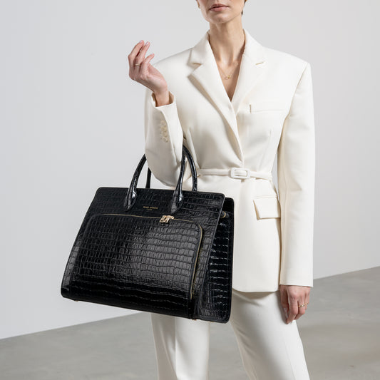 Cadeau d'Isabel croco black calfskin leather handbag and wallet set - - Isabel Bernard