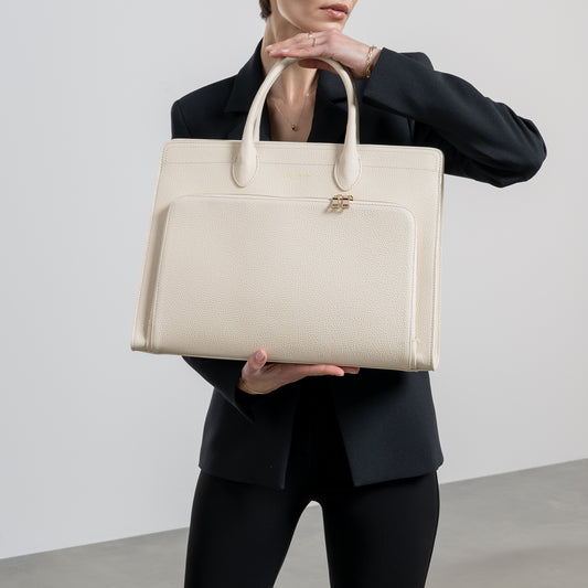 Honoré Nadine cream calfskin leather handbag with 16.4 inch laptop pocket - - Isabel Bernard