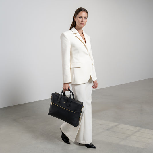 Honoré Anique black calfskin leather handbag with 16.4 inch laptop pocket - - Isabel Bernard