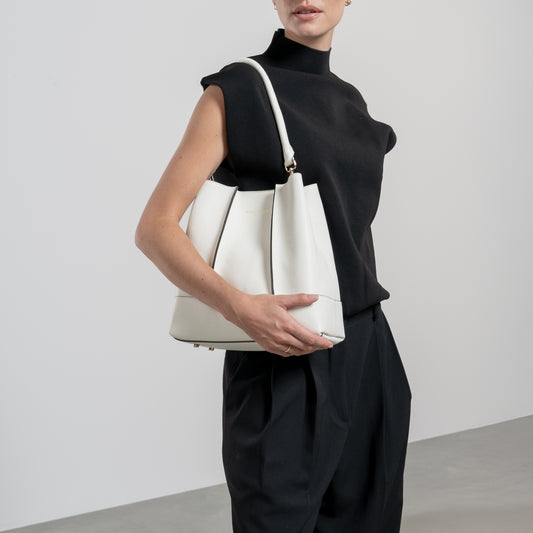 Femme Forte Macie cream calfskin leather shoulder bag - - Isabel Bernard