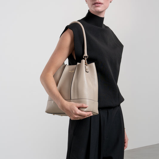 Femme Forte Macie taupe calfskin leather shoulder bag - - Isabel Bernard