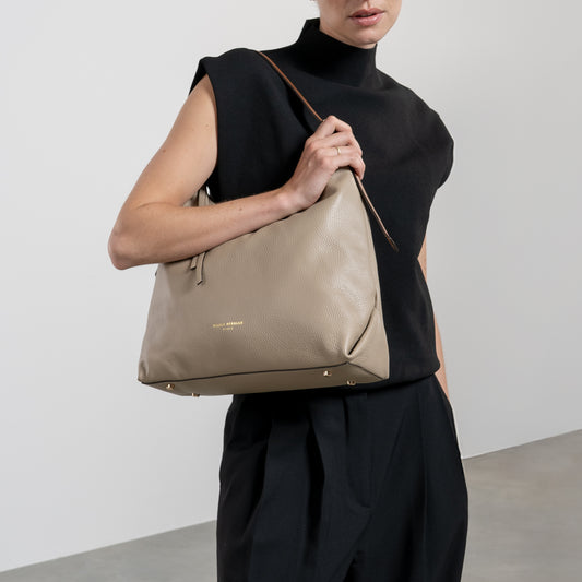 Honoré Muriel taupe calfskin leather shoulder bag - - Isabel Bernard