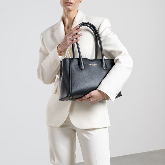 Honoré Cloe Midi black calfskin leather handbag - - Isabel Bernard