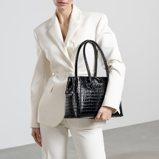 Cadeau d'Isabel croco black calfskin leather handbag and wallet set - - Isabel Bernard