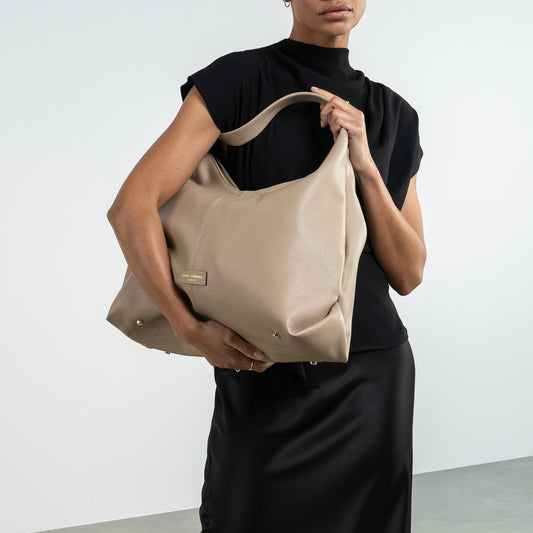 Honoré Grace taupe calfskin leather shoulder bag - - Isabel Bernard