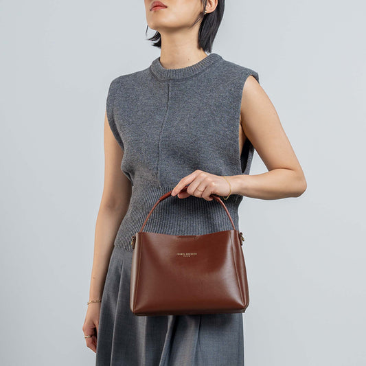 Montmartre Béatrice Midi cognac vegetable tanned leather handbag - - Isabel Bernard