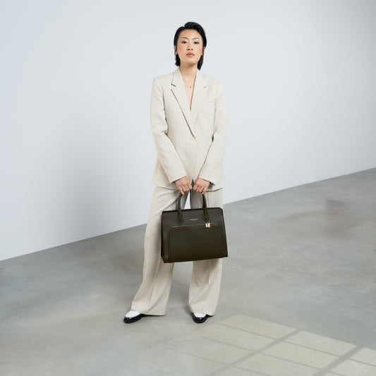 Honoré Nadine brown calfskin leather handbag with 13 inch laptop pocket - - Isabel Bernard