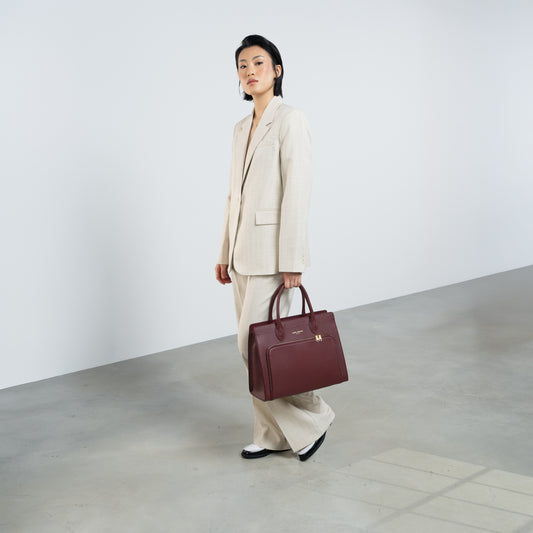 Honoré Nadine bordeaux red calfskin leather handbag with 13 inch laptop pocket - - Isabel Bernard