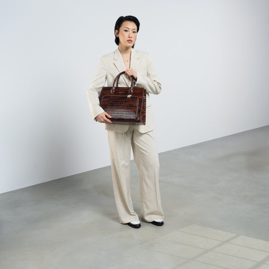 Honoré Nadine croco brown leather handbag with 13 inch laptop pocket - - Isabel Bernard