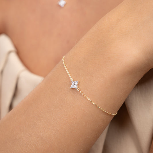 Le Marais Audrey 14 Karat Gold Bracelet With Zirconia Stones - - Isabel Bernard