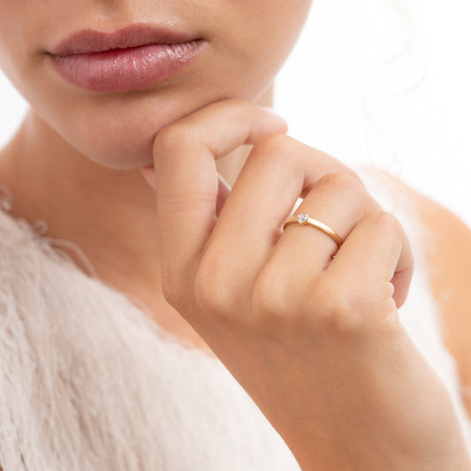 Rivoli Amore 14 Karat Gold Stacking Ring With Zirconia Stone - - Isabel Bernard