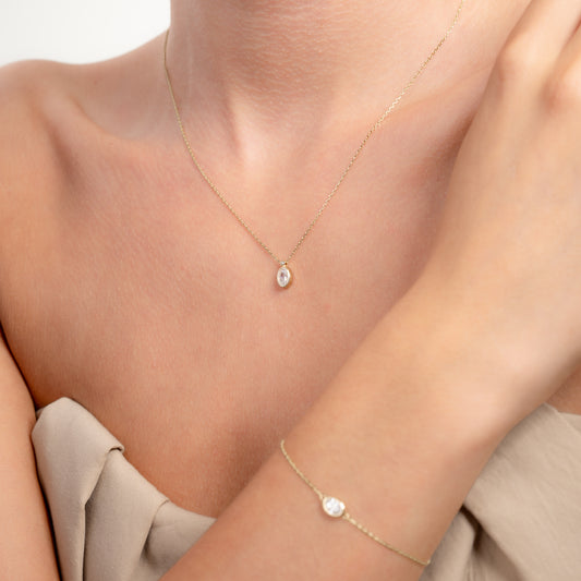 Cadeau d'Isabel 14 karat gold necklace and bracelet set with zirconia stones - - Isabel Bernard