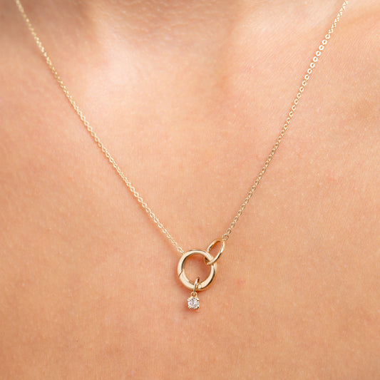 Le Marais Square Zirconia 14 karat gold charm - - Isabel Bernard