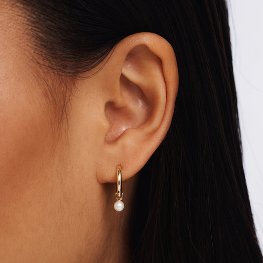 Belleville Luna 14 karat gold hoop earrings with freshwater pearl - - Isabel Bernard