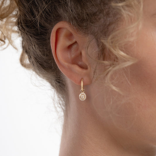 Le Marais Anne 14 Karat Gold Hoop Earrings With Zirconia Stones - - Isabel Bernard