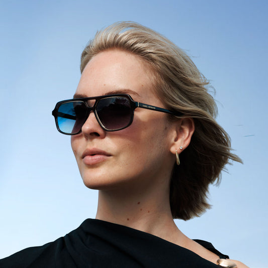 La Villette Camille transparent grey aviator sunglasses with blue lenses - - Isabel Bernard
