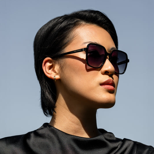 La Villette Rene black square sunglasses with black lenses gradient - - Isabel Bernard