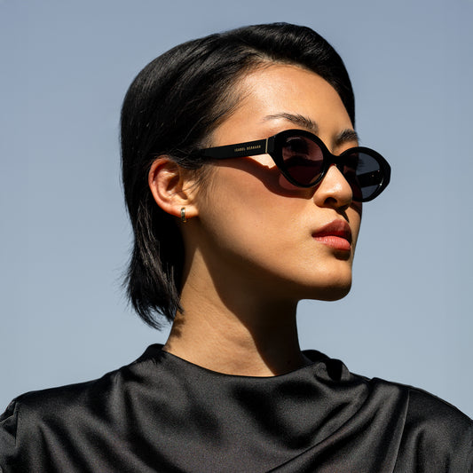La Villette Rosaire black oval sunglasses with black lenses - - Isabel Bernard