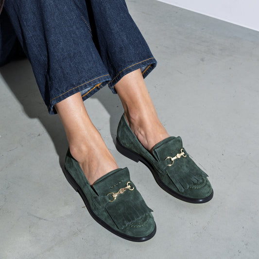 Vendôme Lave dark green suede loafers - - Isabel Bernard