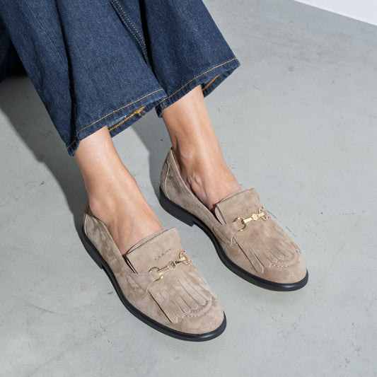 Vendôme Lave taupe suede loafers - - Isabel Bernard