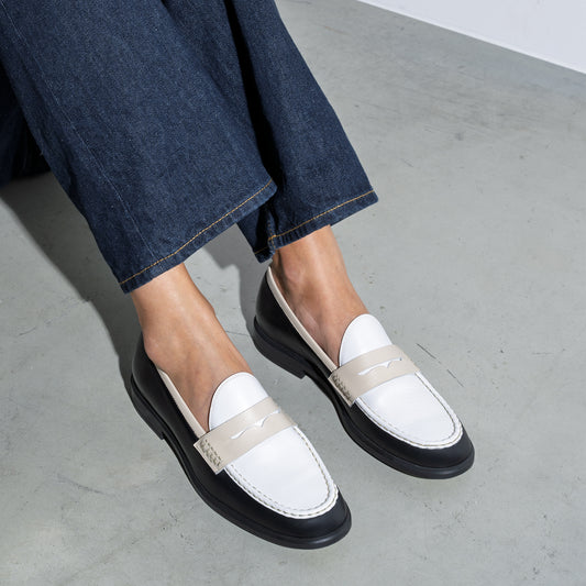 Vendôme Blandine black, white and cream calfskin leather loafers - - Isabel Bernard