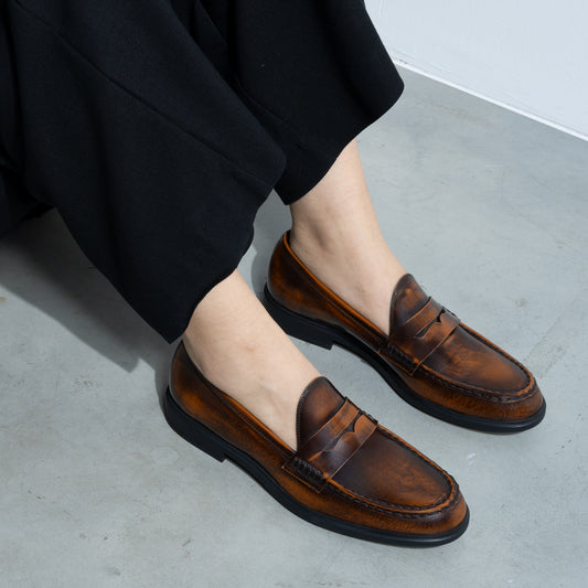 Vendôme Blandine cognac spazzolato leather loafers - - Isabel Bernard
