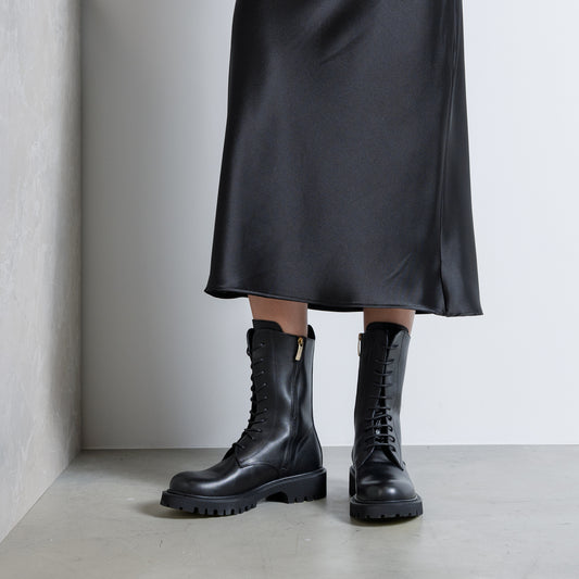 Vendôme Myrthe black calfskin leather lace up boots - - Isabel Bernard