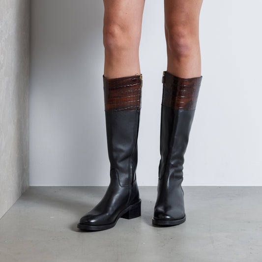 Vendôme Iris black with brown calfskin leather boots - - Isabel Bernard