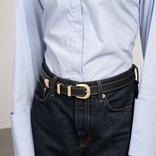 Rêveur Mathilde Black calfskin belt with gold-coloured buckle - - Isabel Bernard