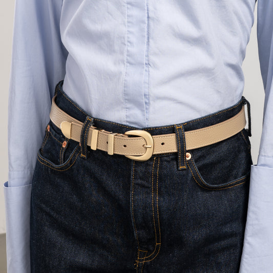 Rêveur Mathilde Taupe calfskin belt with gold-coloured buckle - - Isabel Bernard
