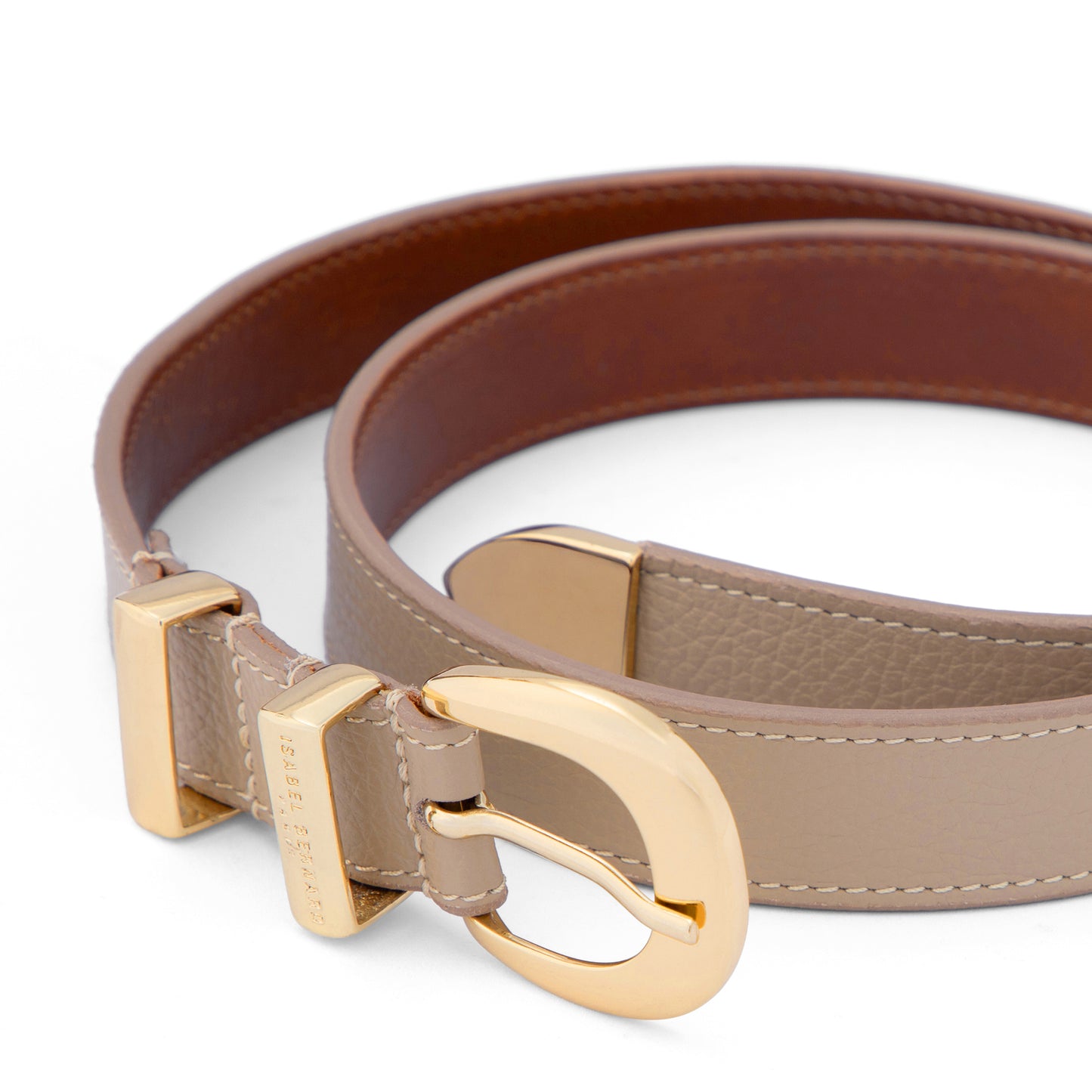 Rêveur Mathilde Taupe calfskin belt with gold-coloured buckle - - Isabel Bernard