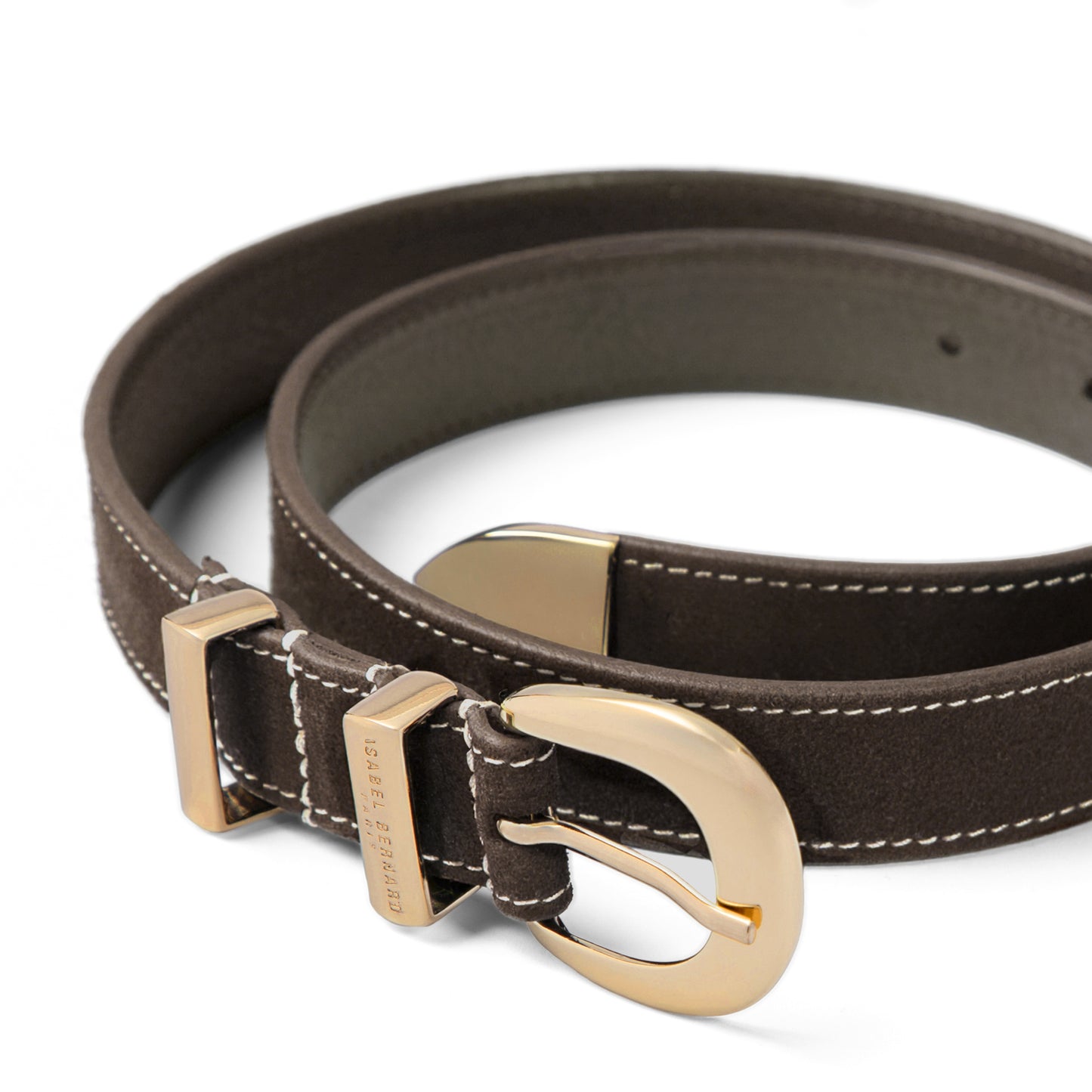 Rêveur Mathilde Suede Dark Brown belt with gold-coloured buckle - - Isabel Bernard