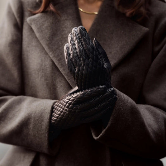 Honoré Rosette black goatskin leather gloves - - Isabel Bernard
