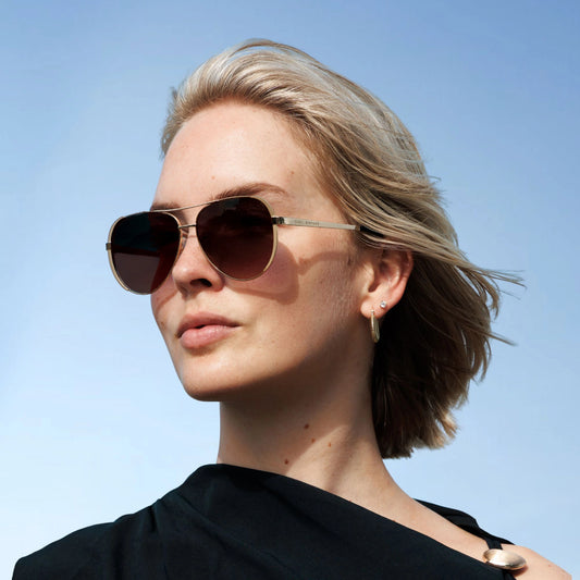 La Villette Ruby gold coloured aviator sunglasses with brown lenses - - Isabel Bernard
