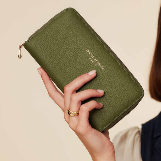 Honoré Léa green calfskin leather zipper wallet - - Isabel Bernard